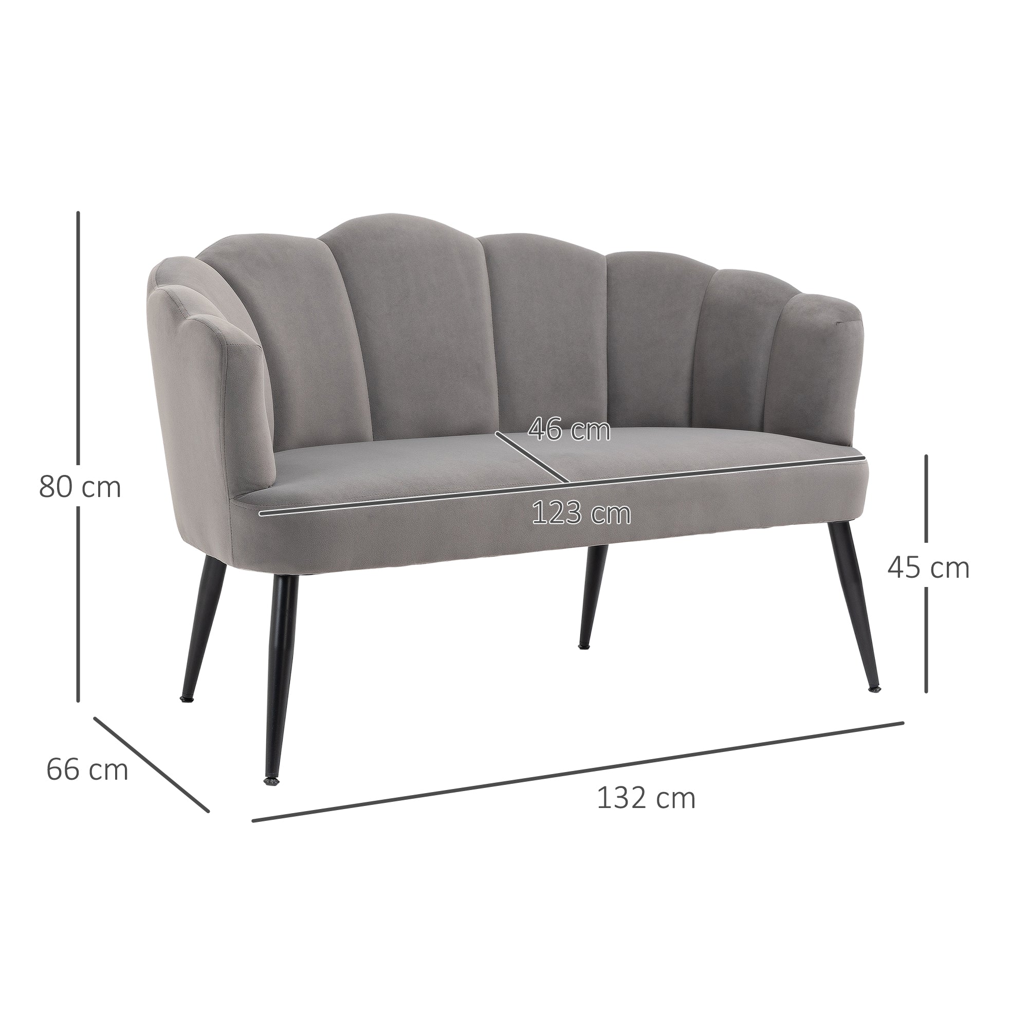 EasyComfort Divano 2-zitsbank fluweel 132x66x80 cm, grijs