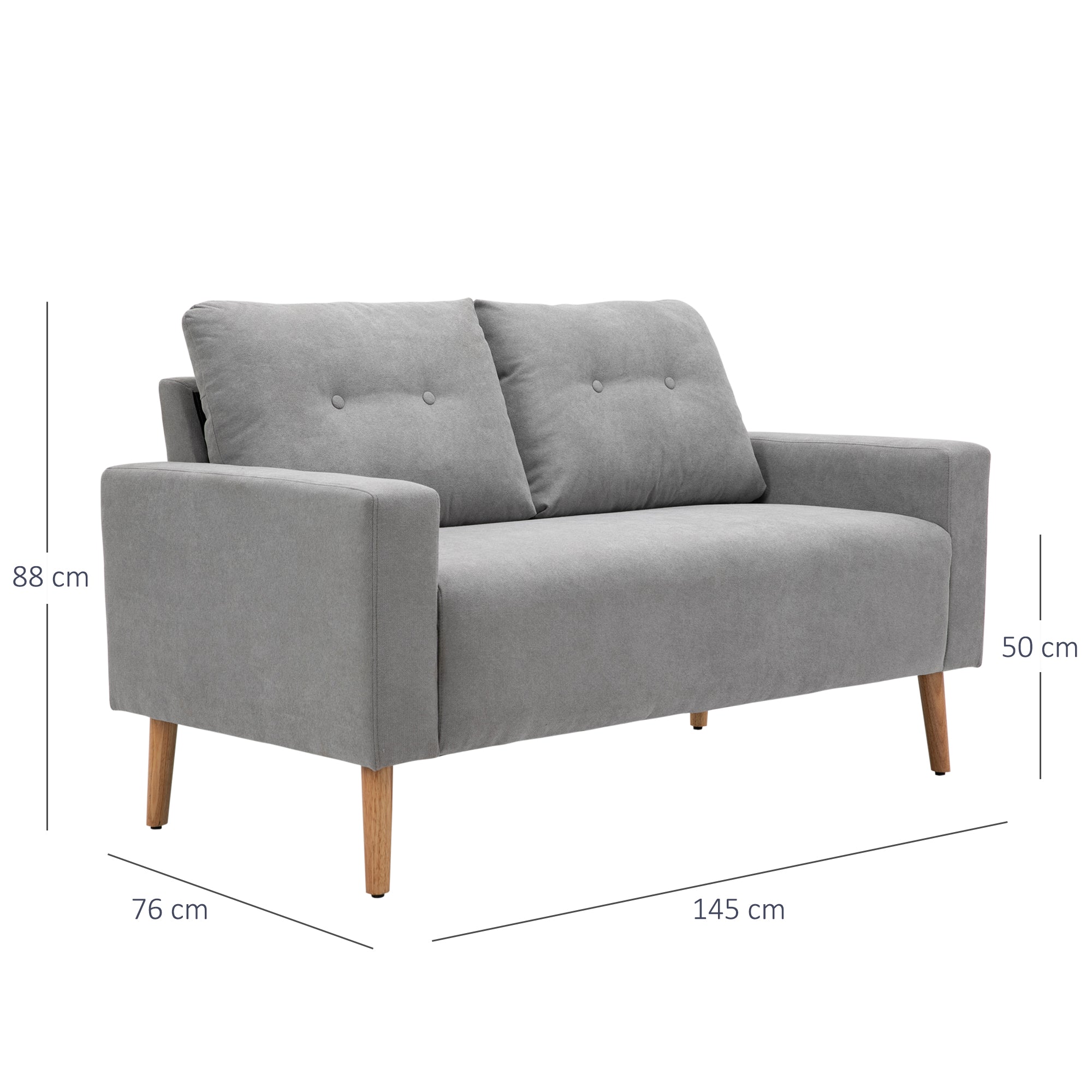 Easycomfort Divano 2 Posti Moderno in Stile Nordico with Schienale Trapuntato, in Poliestere e Legno, 145x76x88 cm, Grigio chiaro