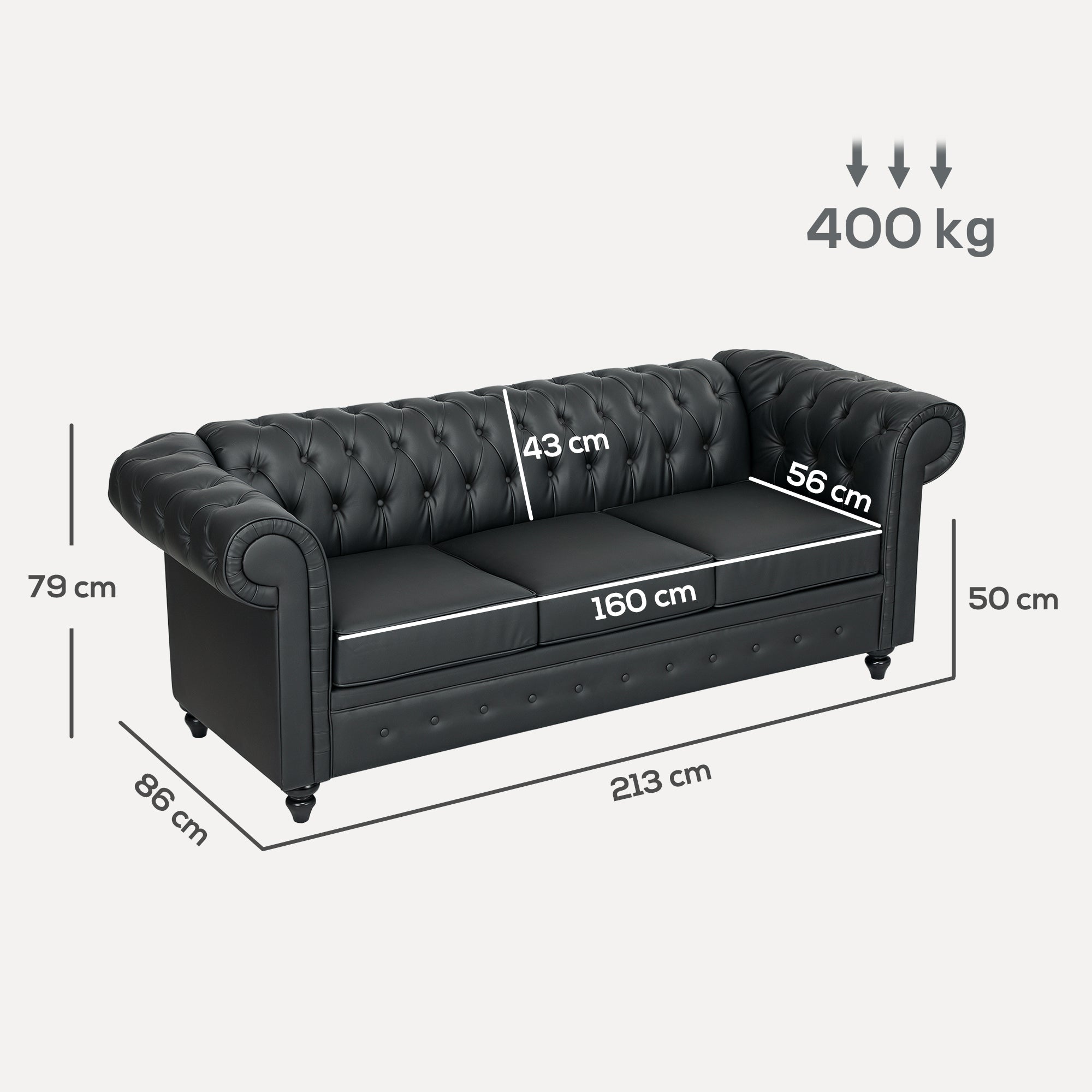 EasyComfort Divano 3-zits Chesterfield bank 213x86x79 cm