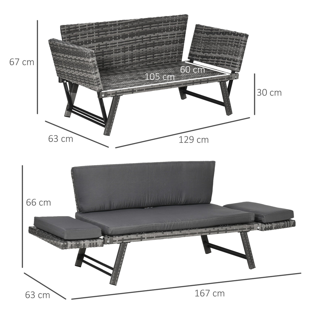 EasyComfort Divano da Giardino 2-zits buitenbank in rattan, 129x63x67 cm