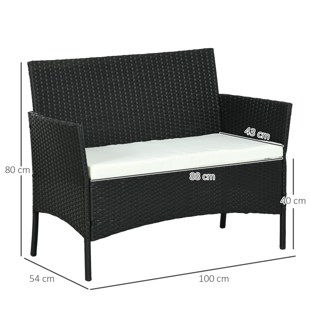 EasyComfort 2‑zits tuinbank in rattan PE en staal, 100×54×80 cm, zwart