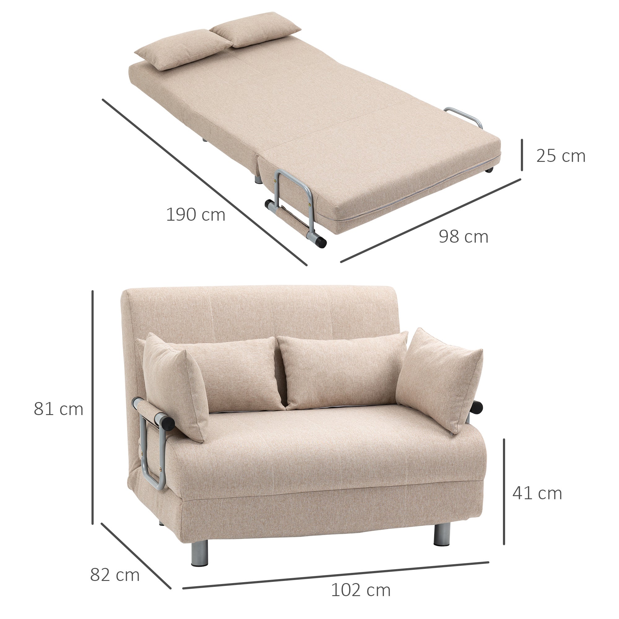 EasyComfort Divano Letto 2-zits slaapbank 3-in-1, 102x82x81 cm, beige