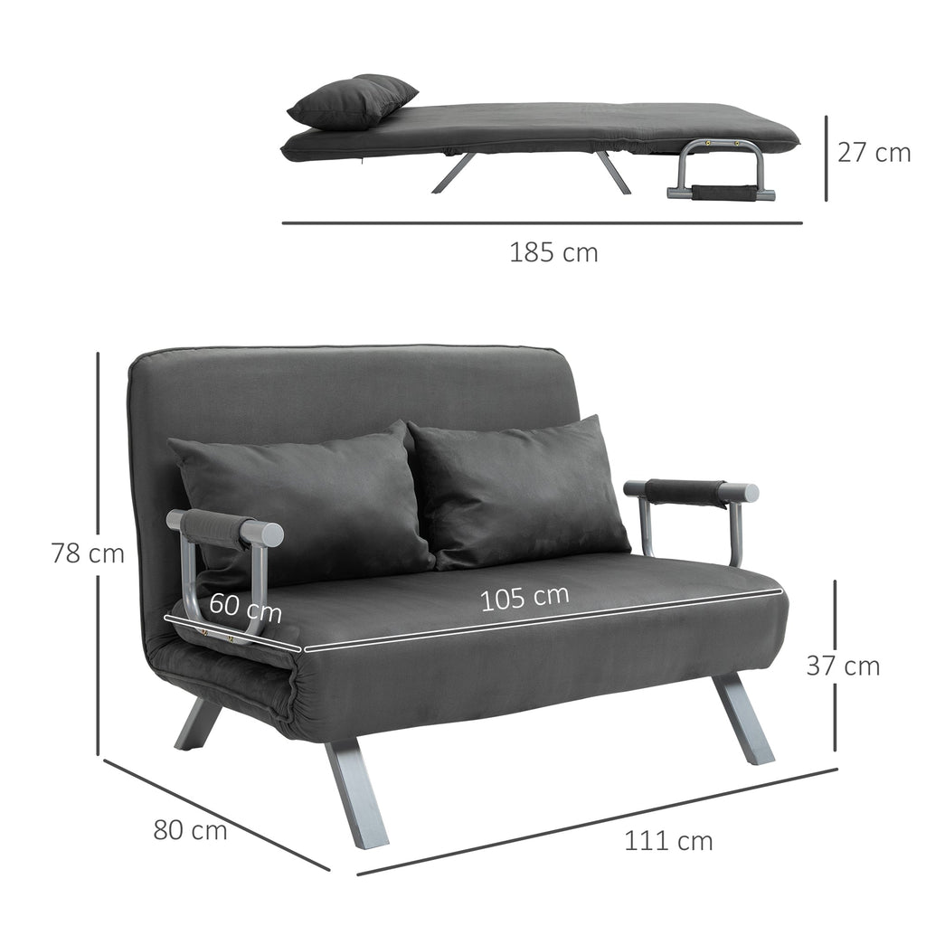 Easycomfort Divano Letto 2 Posti in Similpelle e Acciaio with Seduta Regolabile in 5 Posizioni, 105x80x78 cm, Grigio