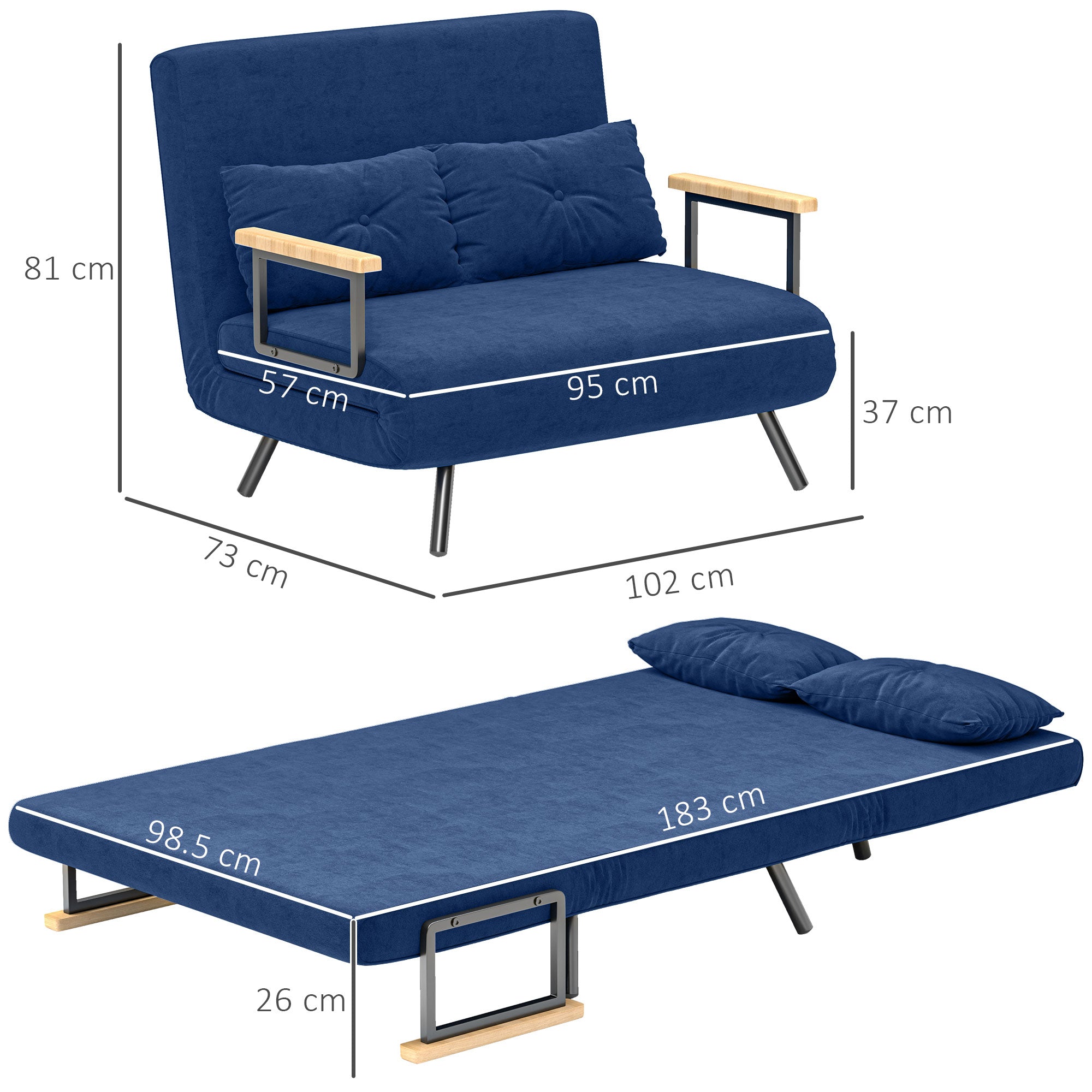 EasyComfort Slaapbank 3-in-1, verstelbare rugleuning, 102x73x81 cm Blauw