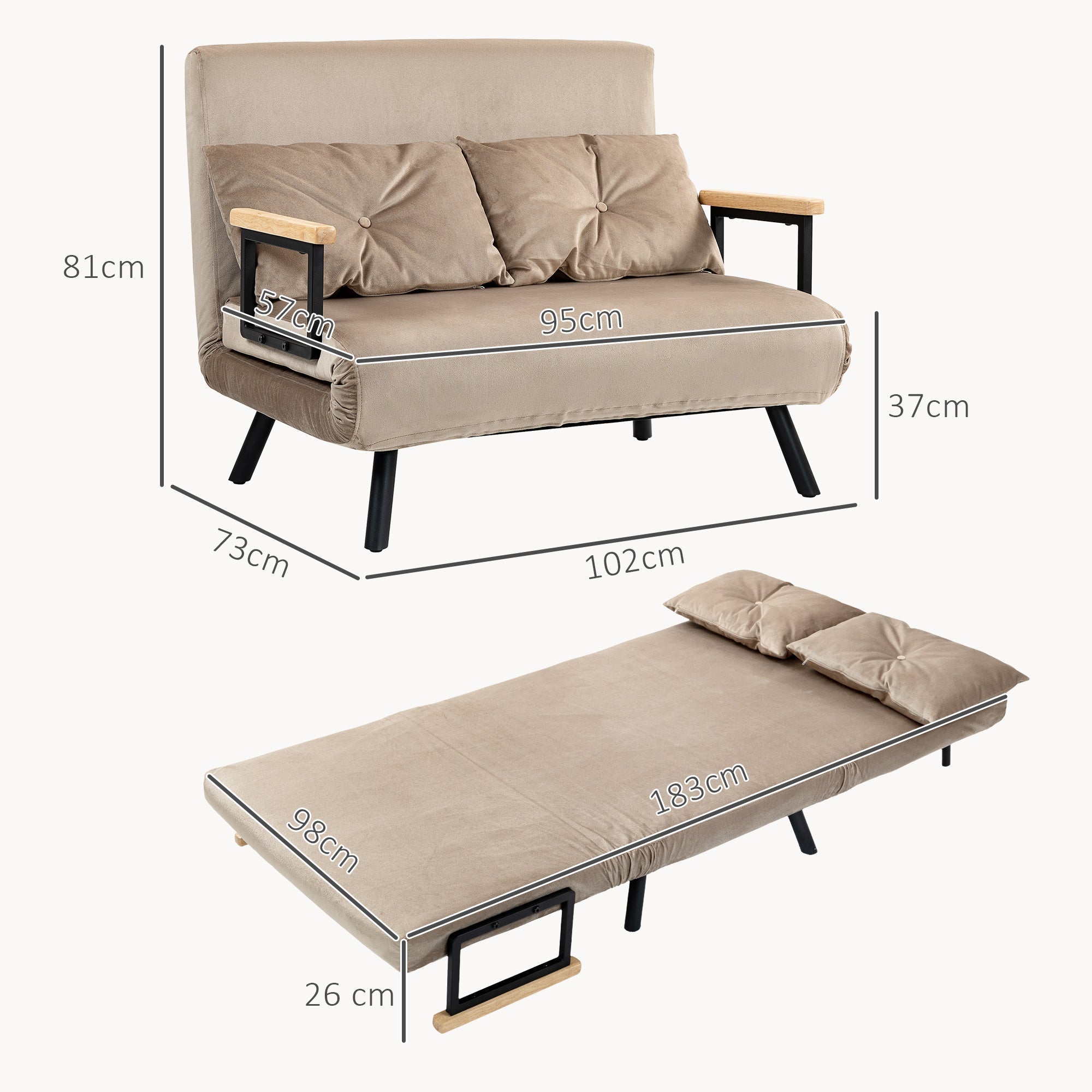 EasyComfort 3-in-1 slaapbank, 102x73x81 cm, lichtbruin