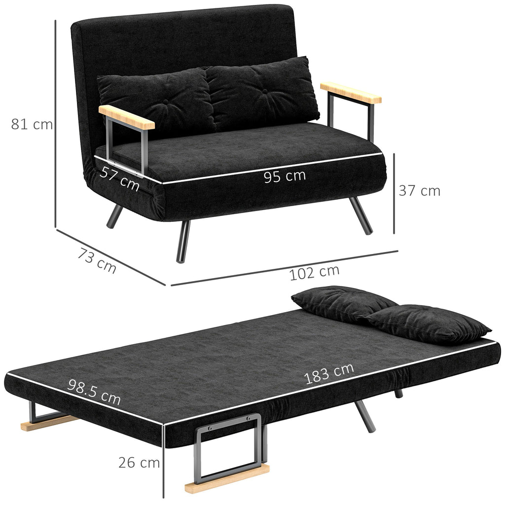 EasyComfort Divano Letto 3 in 1 in Tessuto Effetto Velluto with Schienale Regolabile e 2 Cuscini, 102x73x81 cm, black