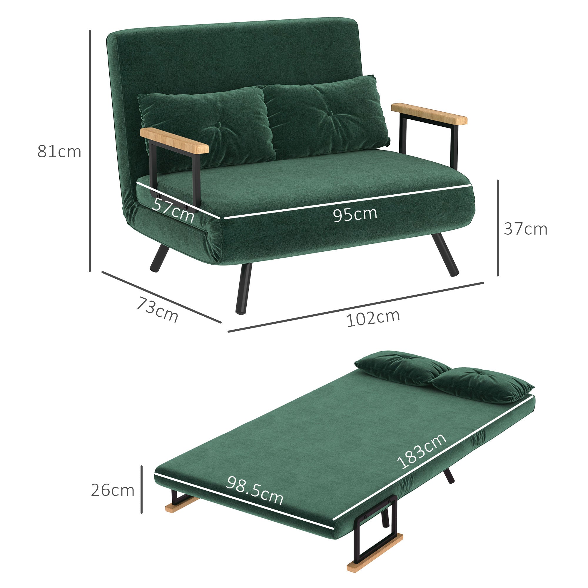 EasyComfort 3-in-1 slaapbank, verstelbare rugleuning, 102x73x81 cm, groen