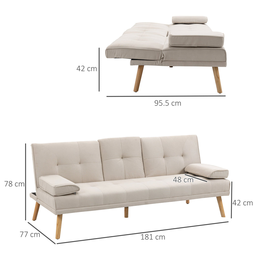 Easycomfort Divano Letto 3 Posti Reclinabile with Rivestimento Effetto Lino e Tavolino a Ribalta, Beige