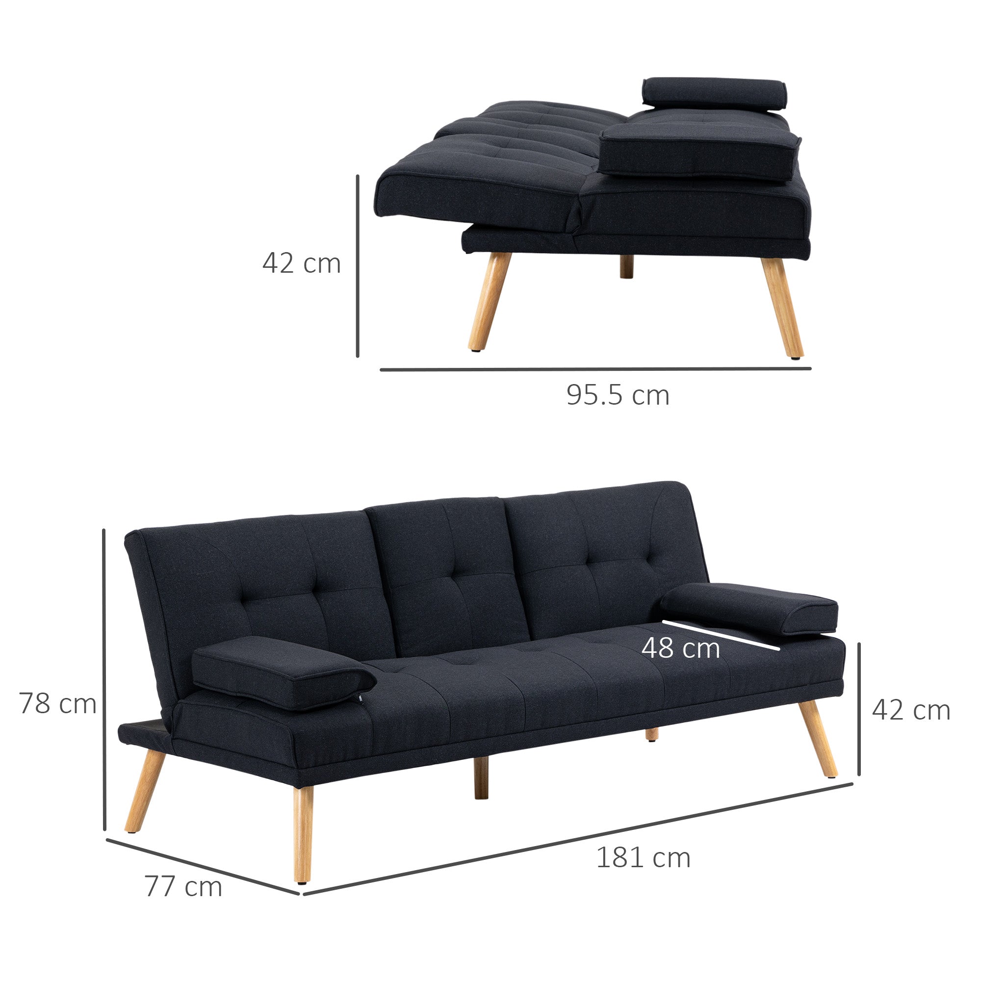 EasyComfort Divano Letto 3 Posti Reclinabile with Rivestimento Effetto Lino e Tavolino a Ribalta, Grigio