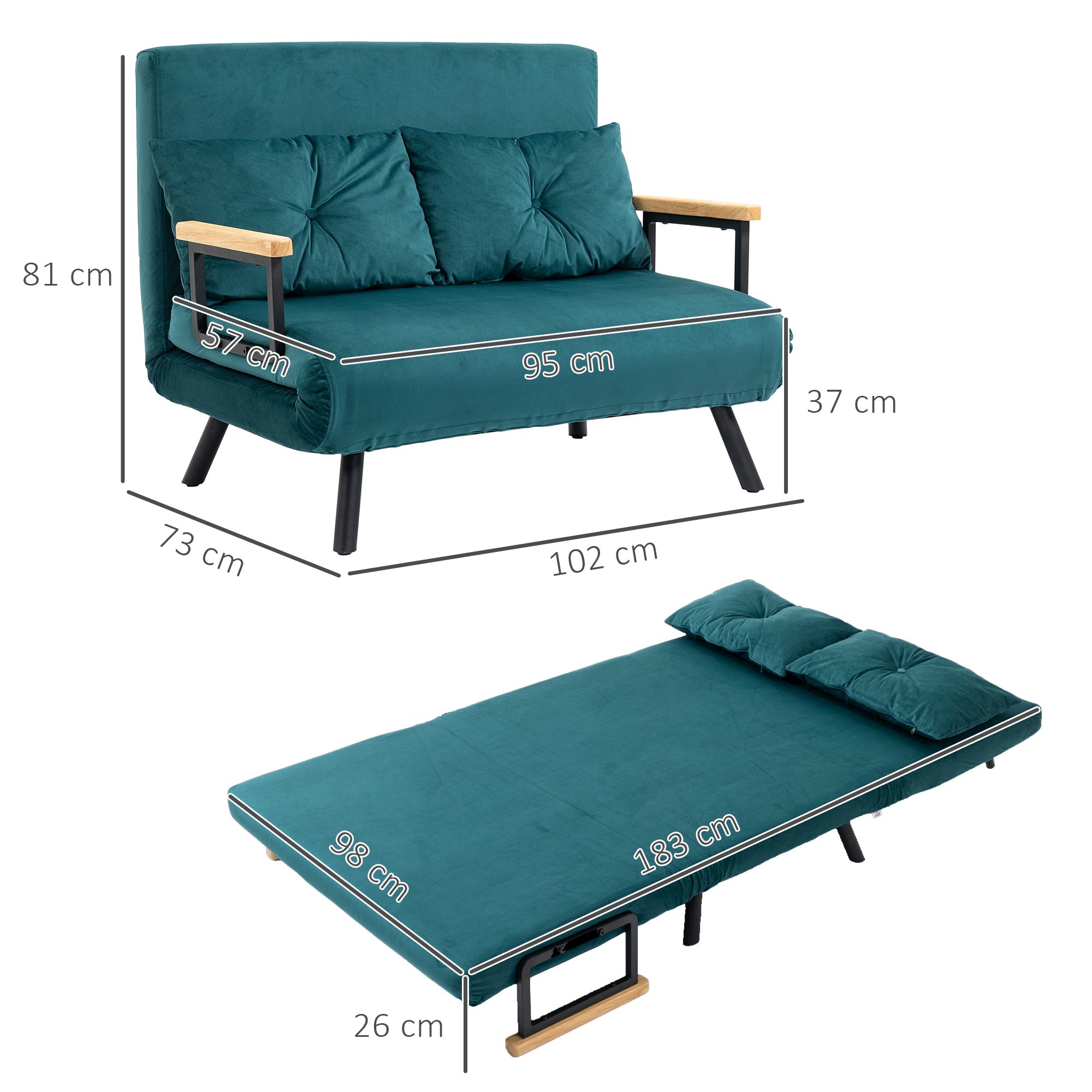EasyComfort 3-in-1 slaapbank tweepersoons, 5-standen verstelbare rug, watergroen