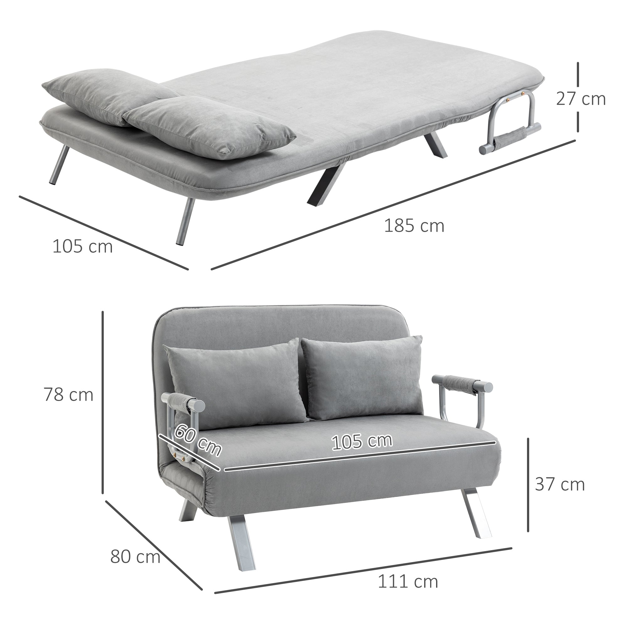 EasyComfort Divano Letto Singolo in Finta Pelle with Seduta Regolabile in 5 Posizioni, 105x80x78 cm, Grigio Chiaro