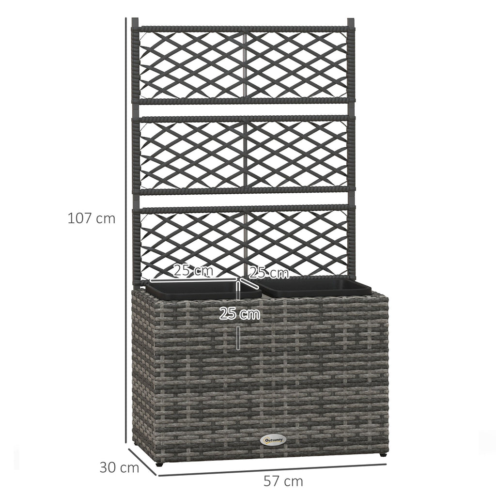 EasyComfort Fioriera con Grigliato per Rampicanti con 2 Vasi in Acciaio e Rattan PE, 57x30x107cm, Grigio