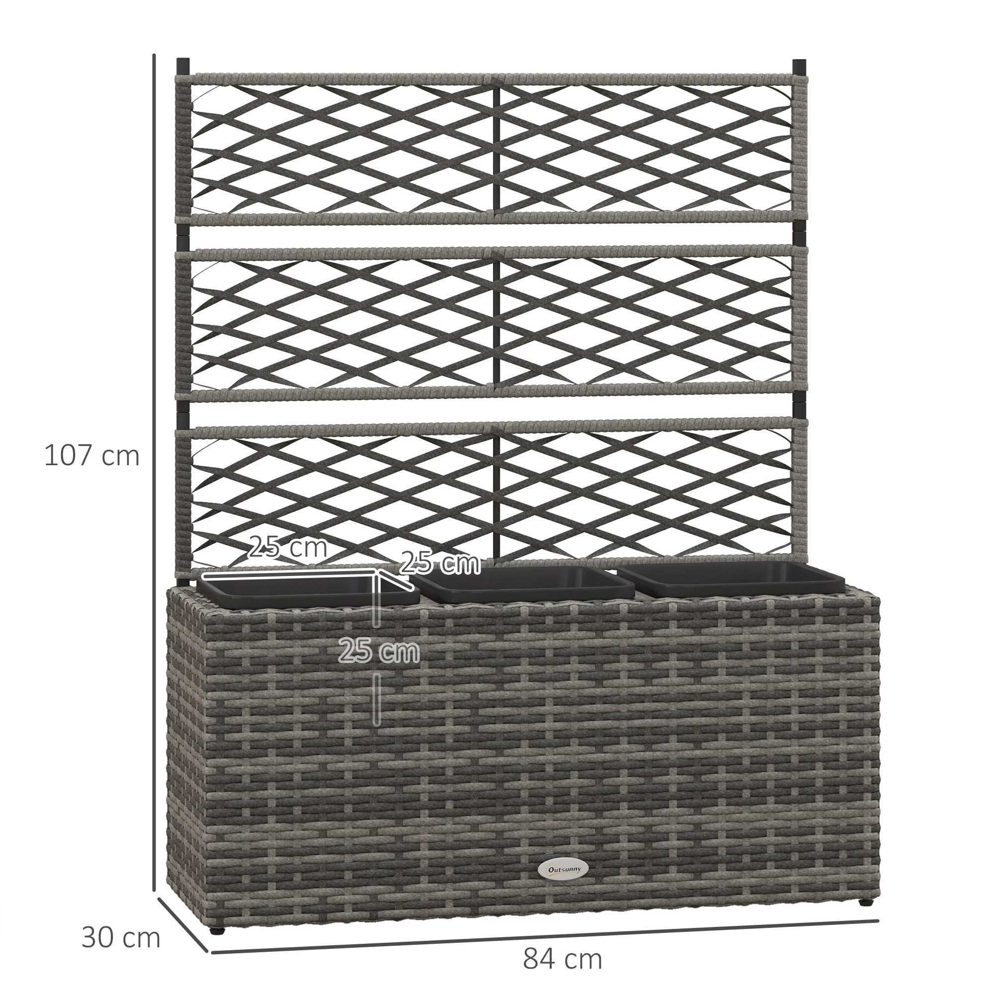 EasyComfort Plantenbak met traliewerk en 3 potten, 84x30x107 cm
