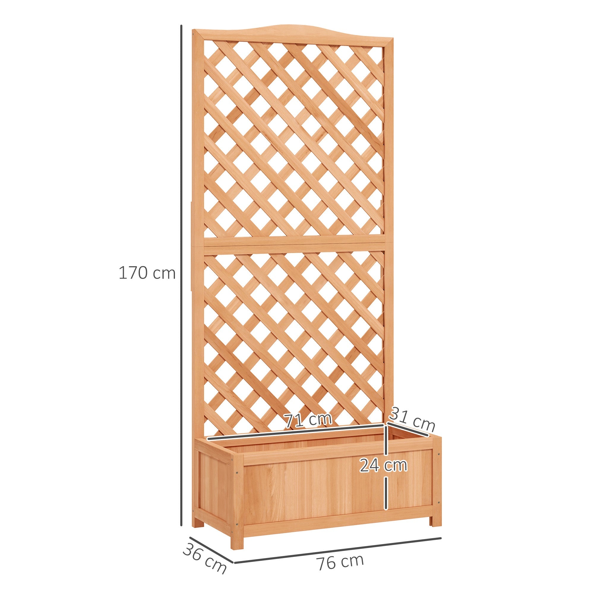 EasyComfort Fioriera with Traliccio per Rampicanti e Fondo Ampio, in Legno di Abete, 76x36x170 cm, Marrone