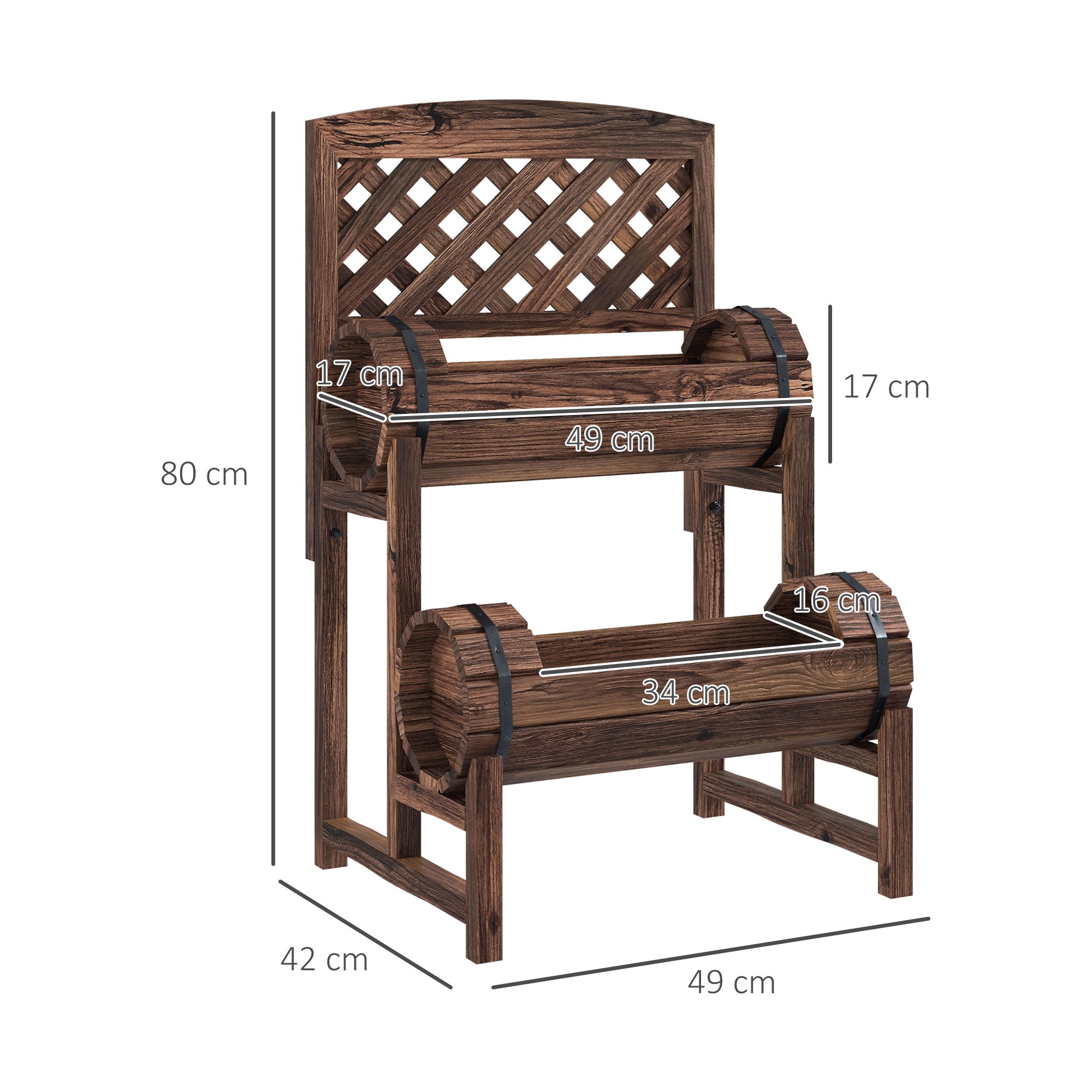 EasyComfort Fioriera da Esterno a 2 Livelli with Fori di Drenaggio e Griglia, in Legno di Abete, 42x49x80 cm, Marrone