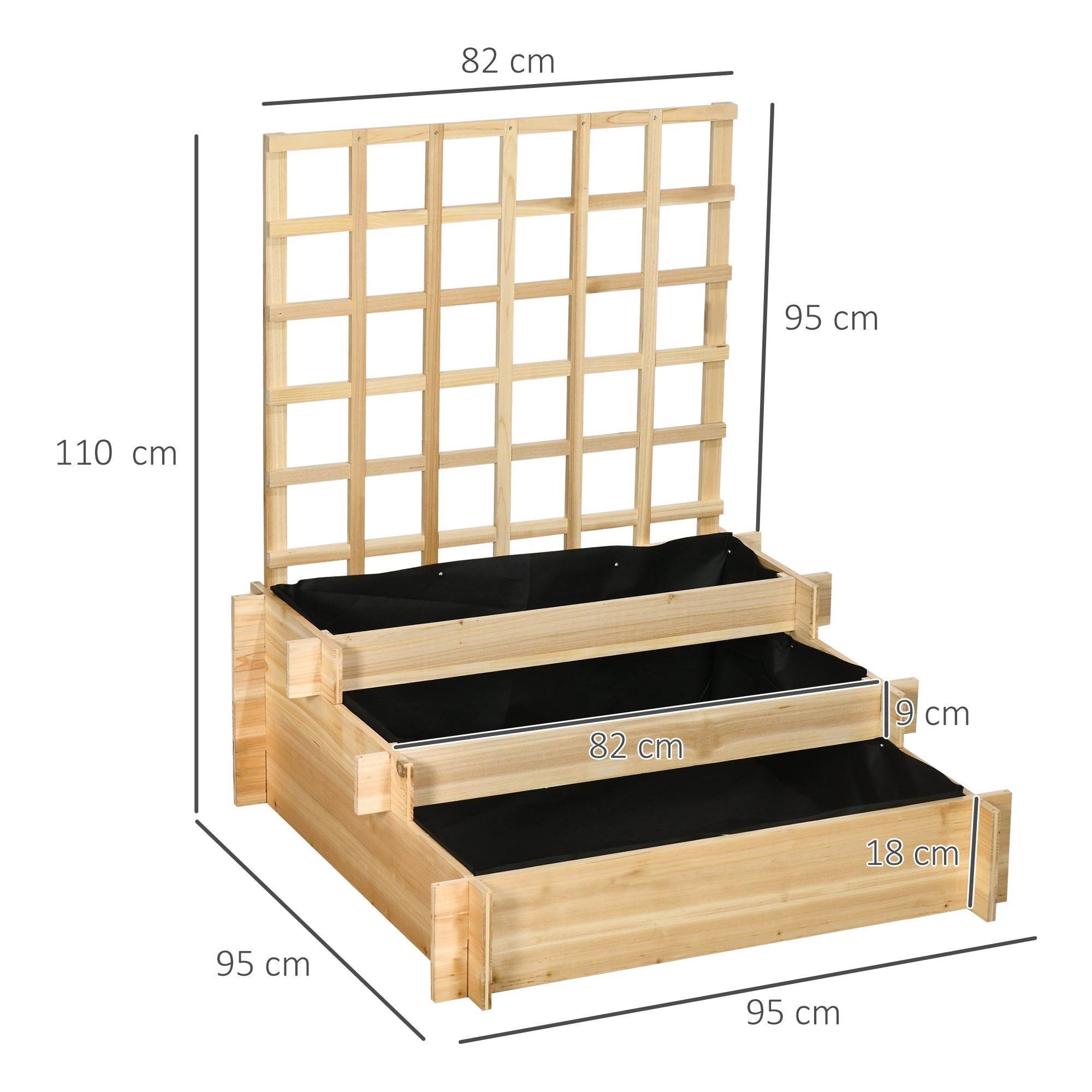 Easycomfort Fioriera da Esterno a 3 Livelli with Grigliato in Legno di Abete e Tessuto non Tessuto, 95x95x110 cm