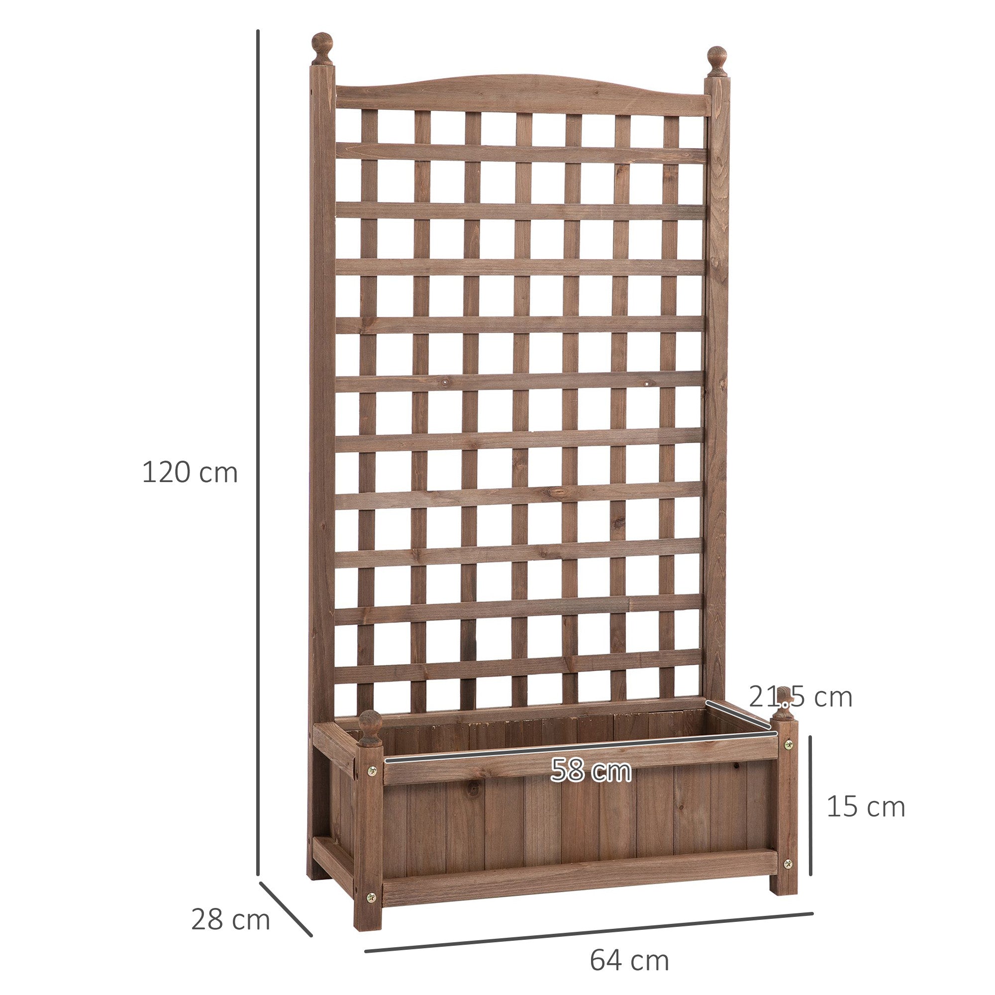 EasyComfort Fioriera da Esterno in Legno with Grigliato per Piante Rampicanti, 64x28x120cm, Marrone