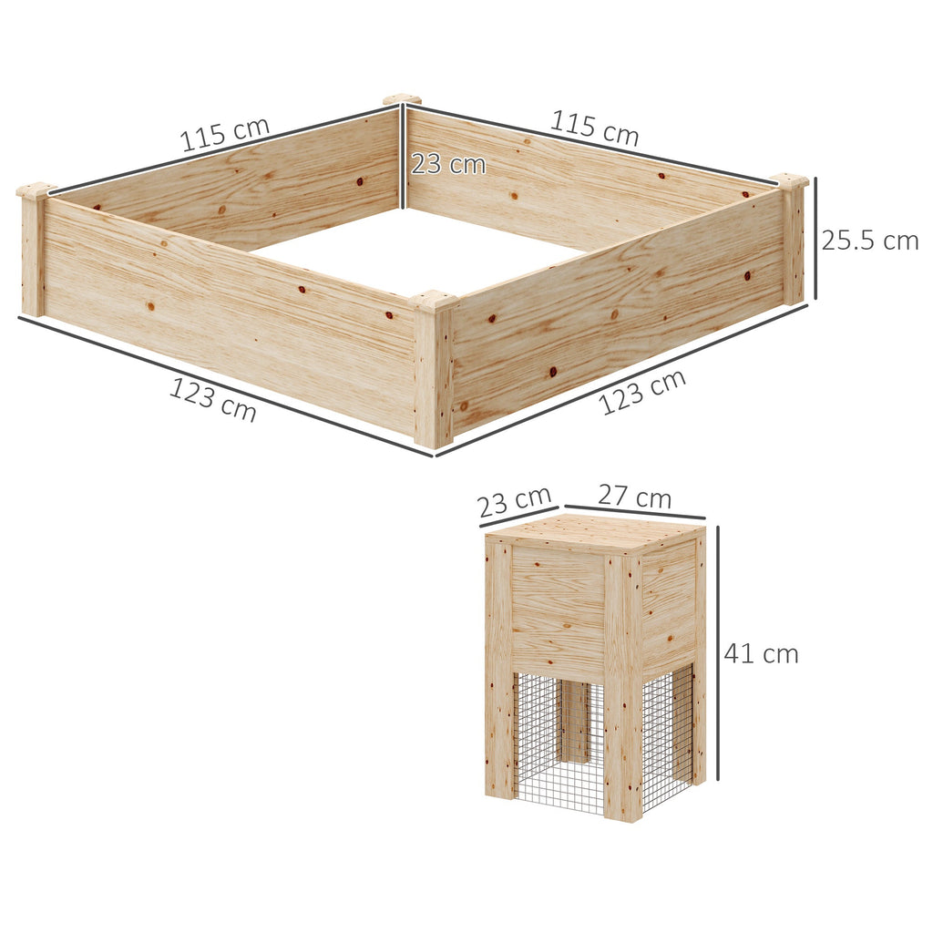 EasyComfort verhoogde plantenbak vurenhout 123x123x25.5 cm met compostbak