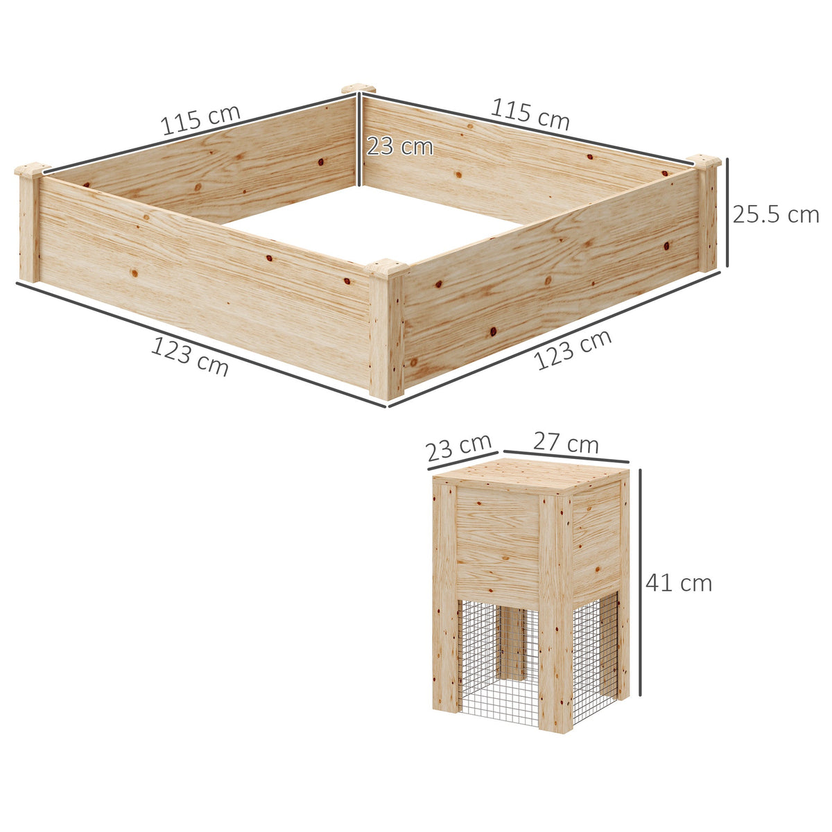 EasyComfort verhoogde plantenbak vurenhout 123x123x25.5 cm met compostbak
