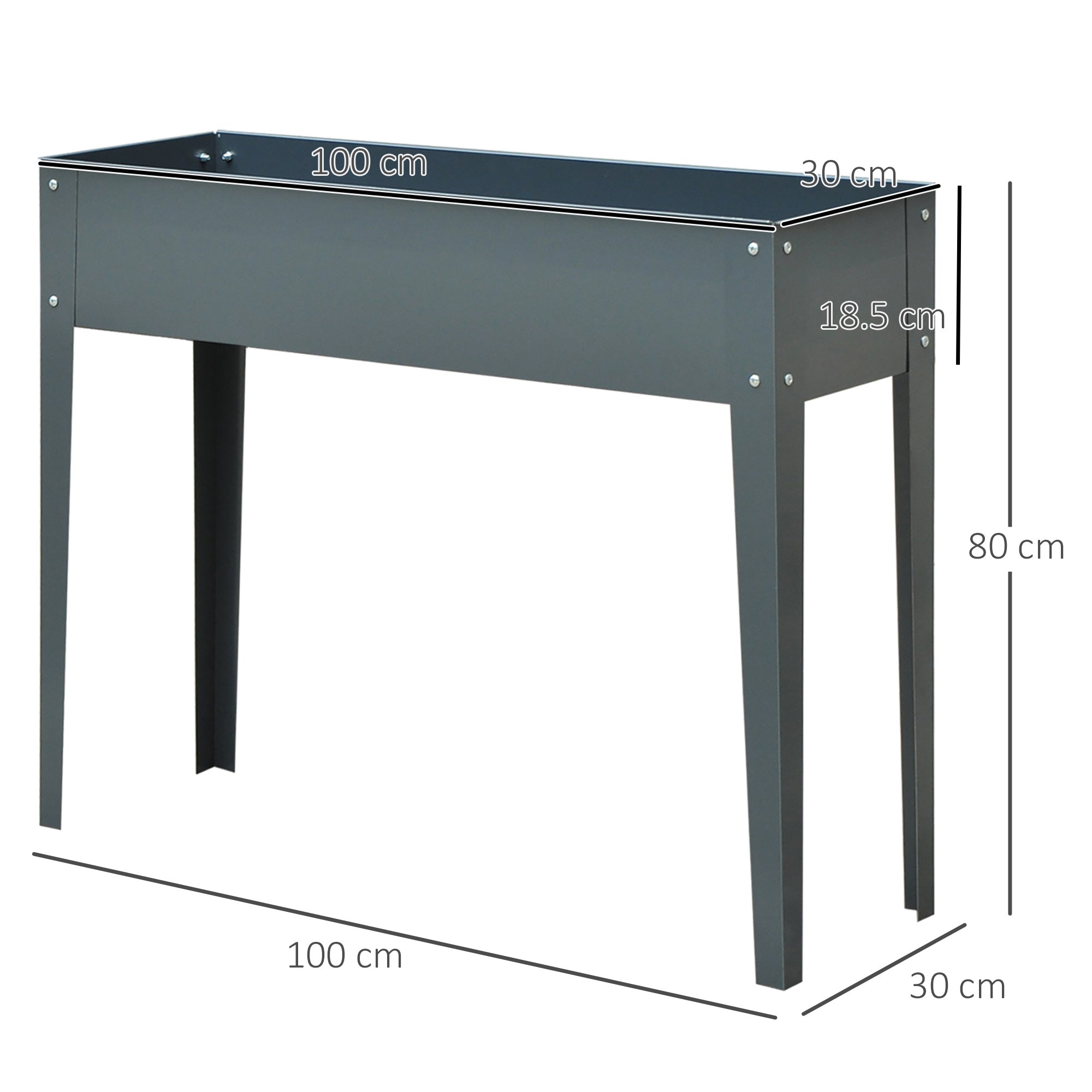 Easycomfort Fioriera da Esterno Rialzata in Metallo with 3 Fori di Drenaggio, 100x30x80 cm, Grigio