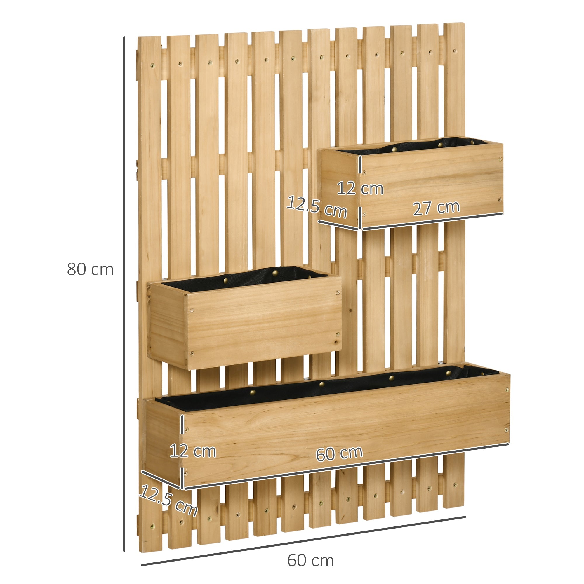 Easycomfort Fioriera da Esterno Verticale in Legno with 3 Vasi Rimovibili, 60x16x80cm