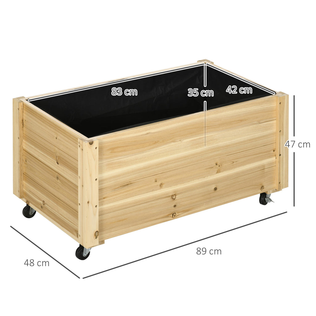 EasyComfort Fioriera da Giardino with Foro di Drenaggio e Rotelle, in Legno di Abete, 89x48x47 cm