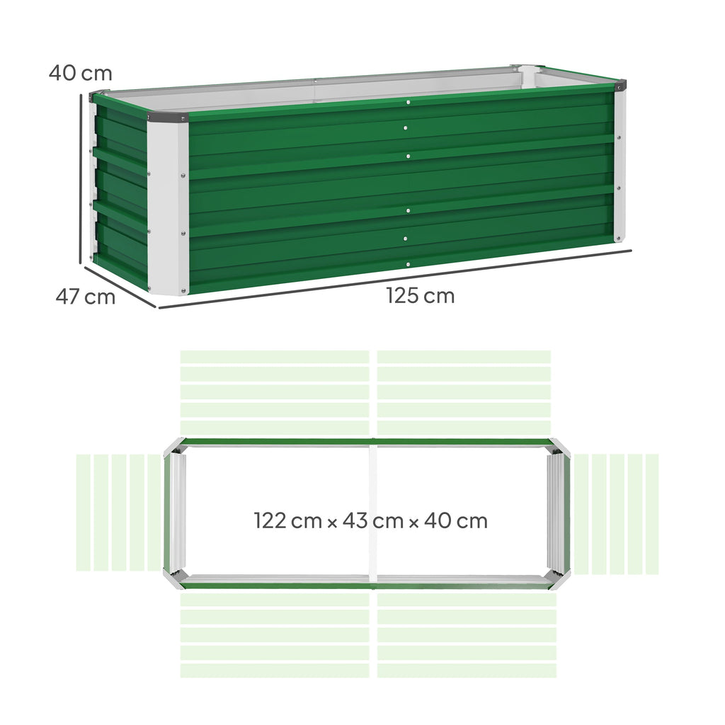EasyComfort Fioriera da Giardino Senza Fondo with 2 Aree di Coltivazione, in Acciaio, 125x47x40 cm, Verde