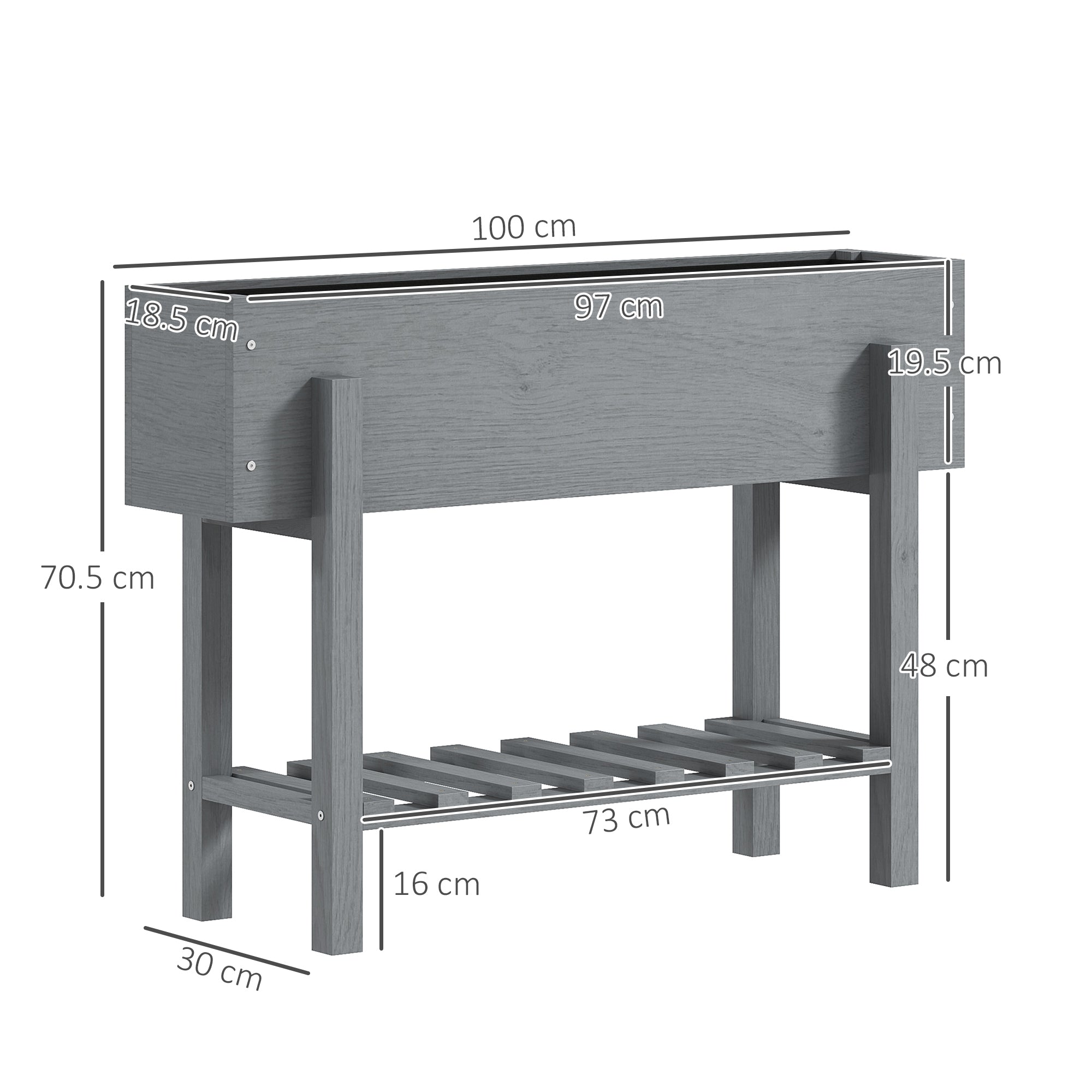 EasyComfort verhoogde plantenbak met onderplank en 2 afvoergaten, 100x30x70.5 cm