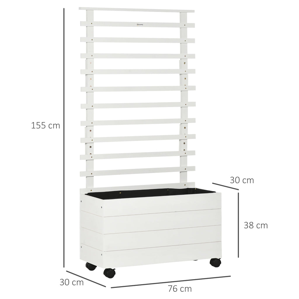 Easycomfort Fioriera Verticale with 4 Ruote e Traliccio per Piante Rampicanti in Legno, 76x30x155cm, white