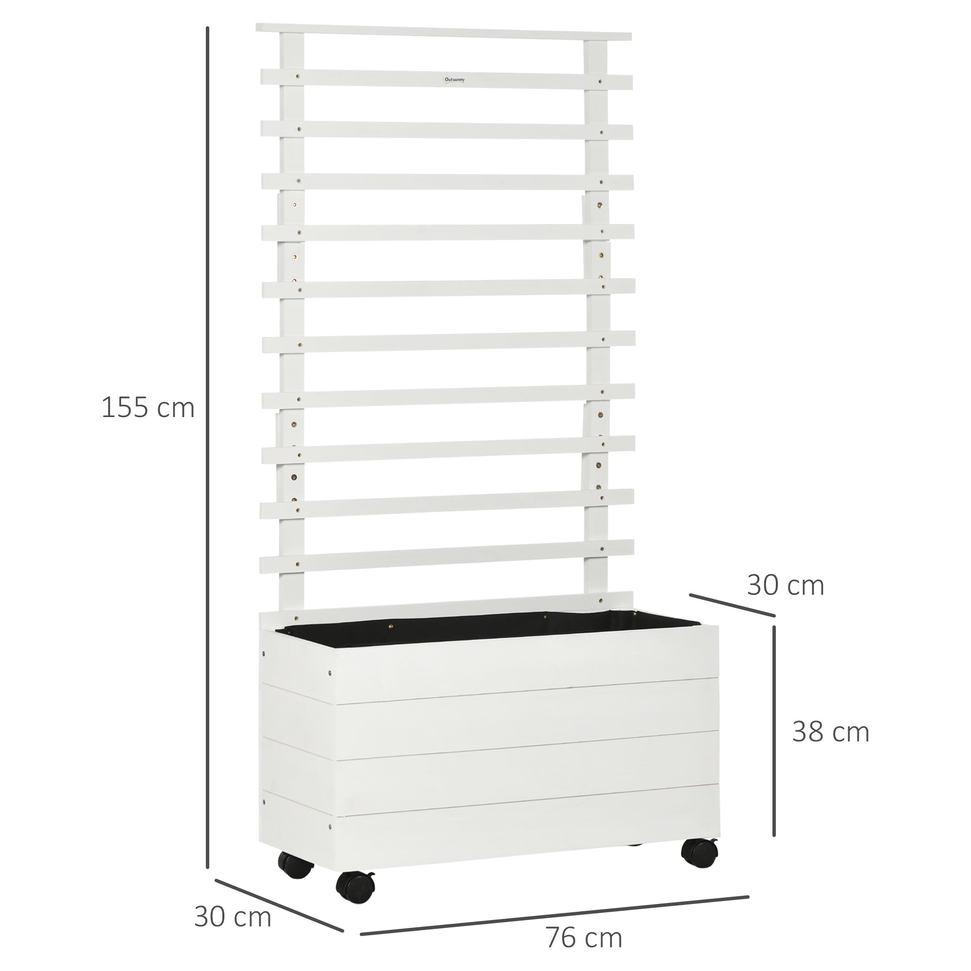 Easycomfort Fioriera Verticale with 4 Ruote e Traliccio per Piante Rampicanti in Legno, 76x30x155cm, white