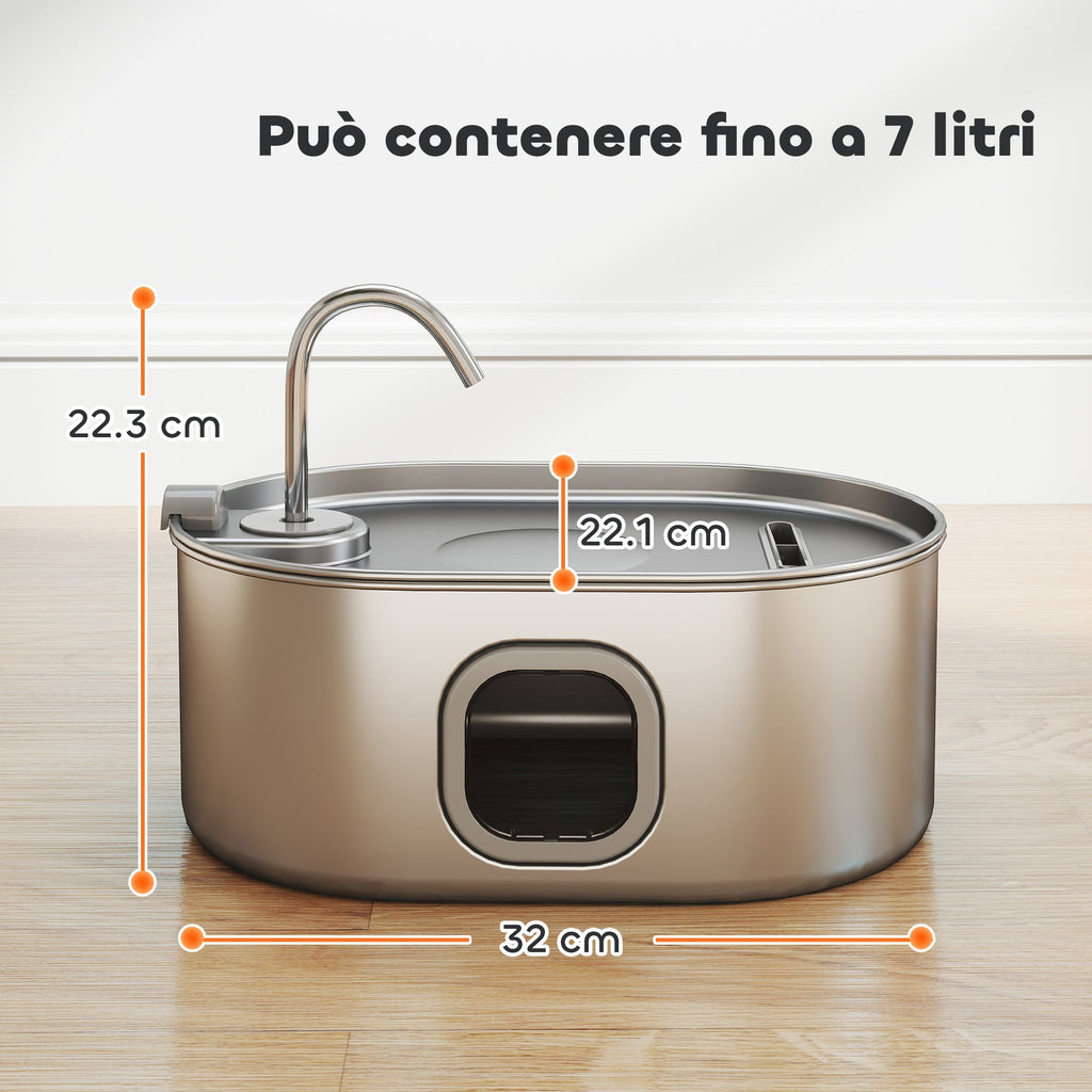 EasyComfort Kattenfontein 7L RVS 304 met LED en borstel