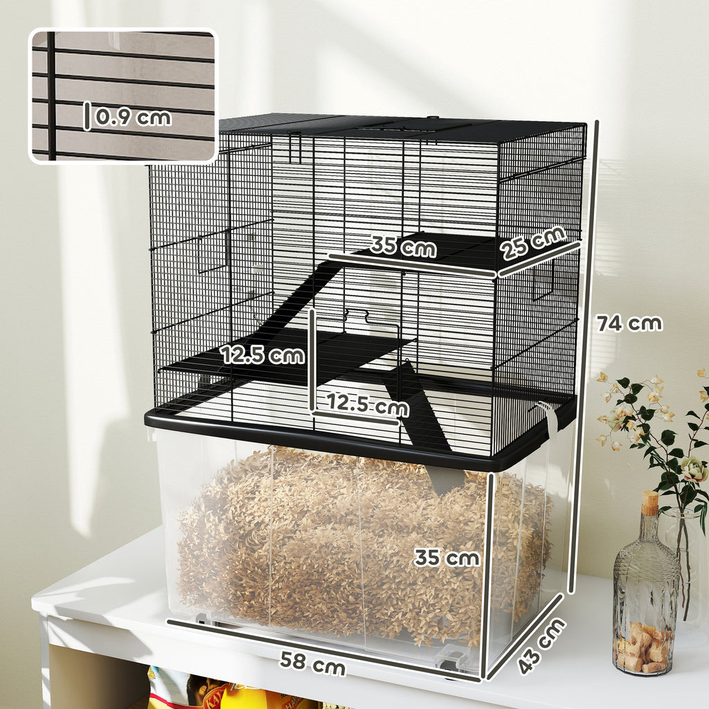 EasyComfort 3‑laags hamsterkooi met wielen 58x43x74 cm