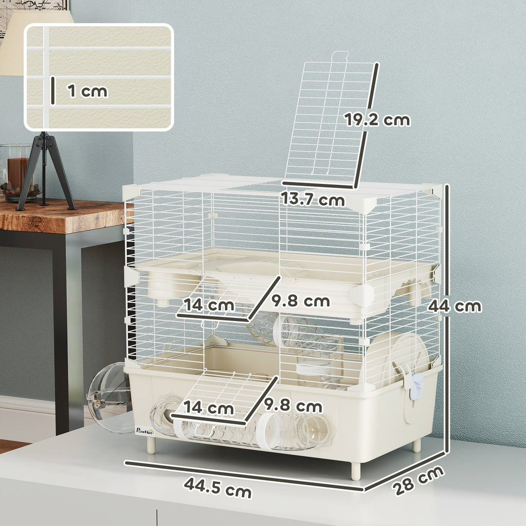 EasyComfort 2‑laags hamsterkooi met looprad en buizen 44.5x28x44 cm