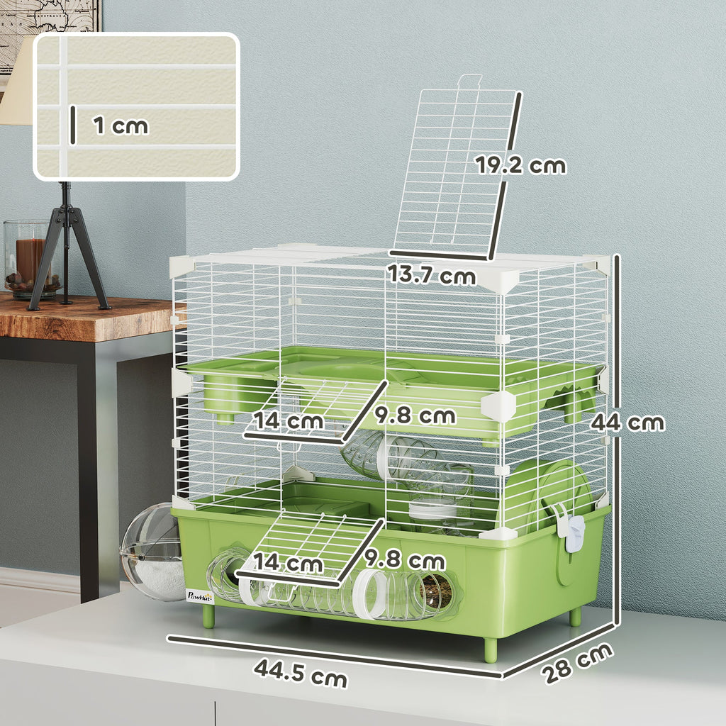 EasyComfort Hamsterkooi 2 niveaus, 3 deuren, 44.5x28x44 cm