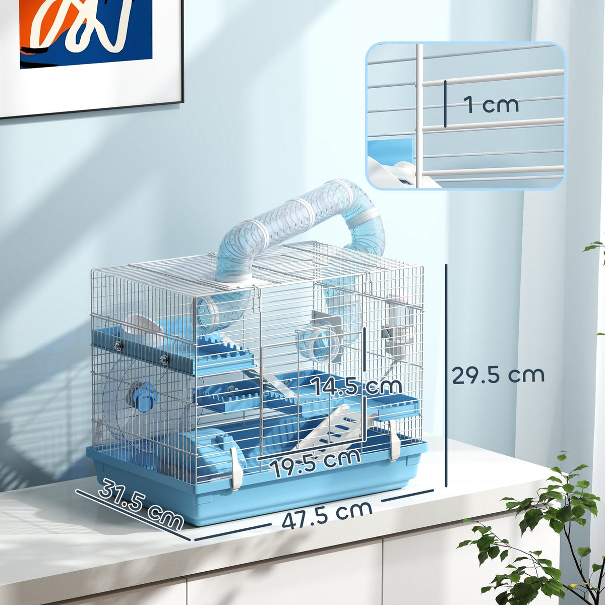 EasyComfort 3‑laags hamsterkooi met accessoires, blauw