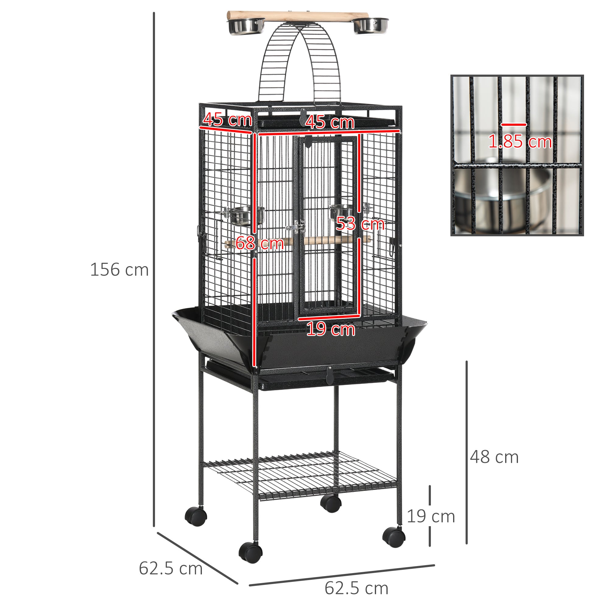 EasyComfort Vogelkooi voor parkieten 62.5x62.5x156 cm, 2 zitstokken en boogladder