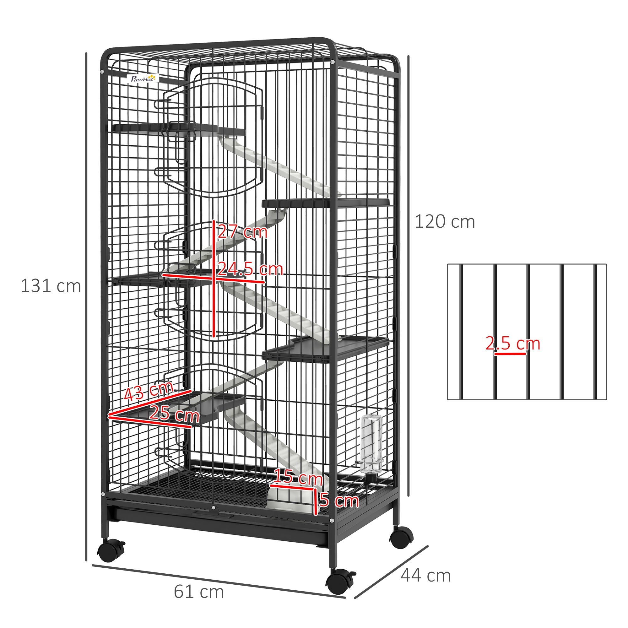 EasyComfort Kooi voor kleine dieren met wielen 61.5x44x131 cm