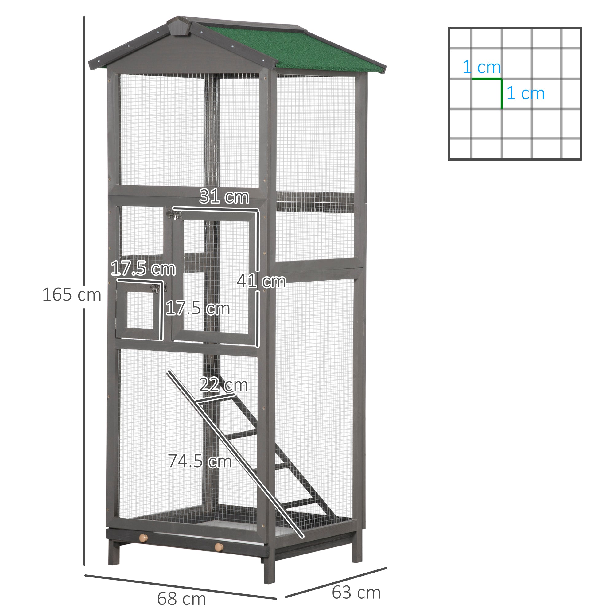 EasyComfort Vogelkooi 165 cm – houten buitenkooi met 2 deuren