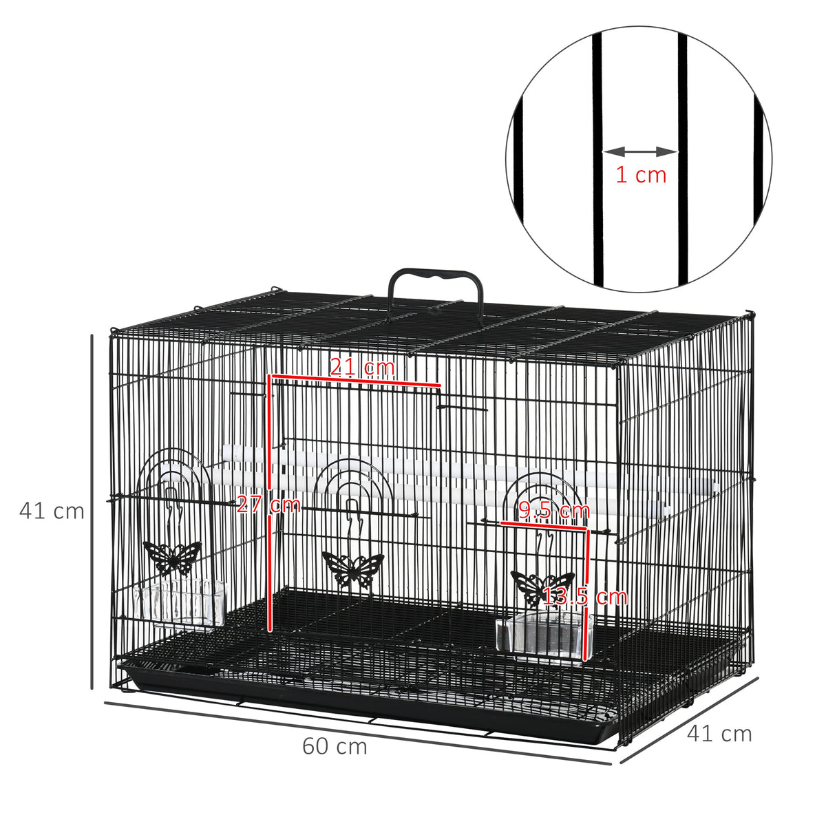 EasyComfort Vogelkooi, 2 zitstokken en 3 openingen, 60x41x41 cm
