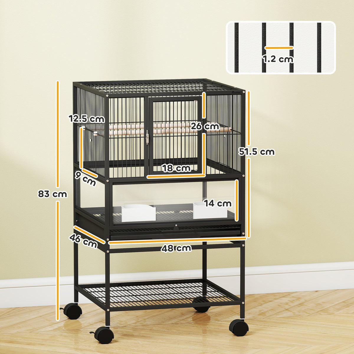 EasyComfort Vogelkooi met onderplank 48x46x83 cm, zwart