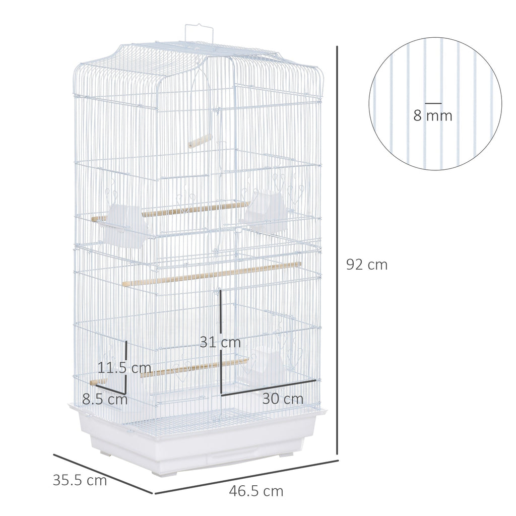 EASYCOMFORT Bird Cage with Perches, Swing and Bowls, Aviary in Metal and Plastic, 46.5x35.5x92cm, White