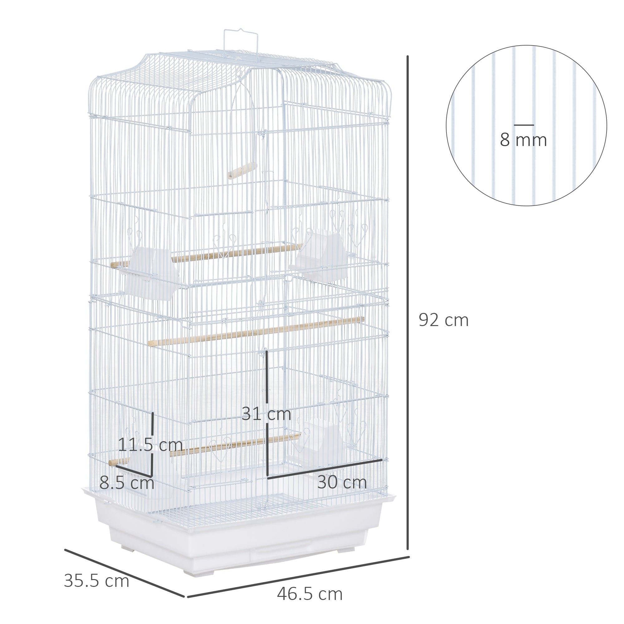 EASYCOMFORT Bird Cage with Perches, Swing and Bowls, Aviary in Metal and Plastic, 46.5x35.5x92cm, White