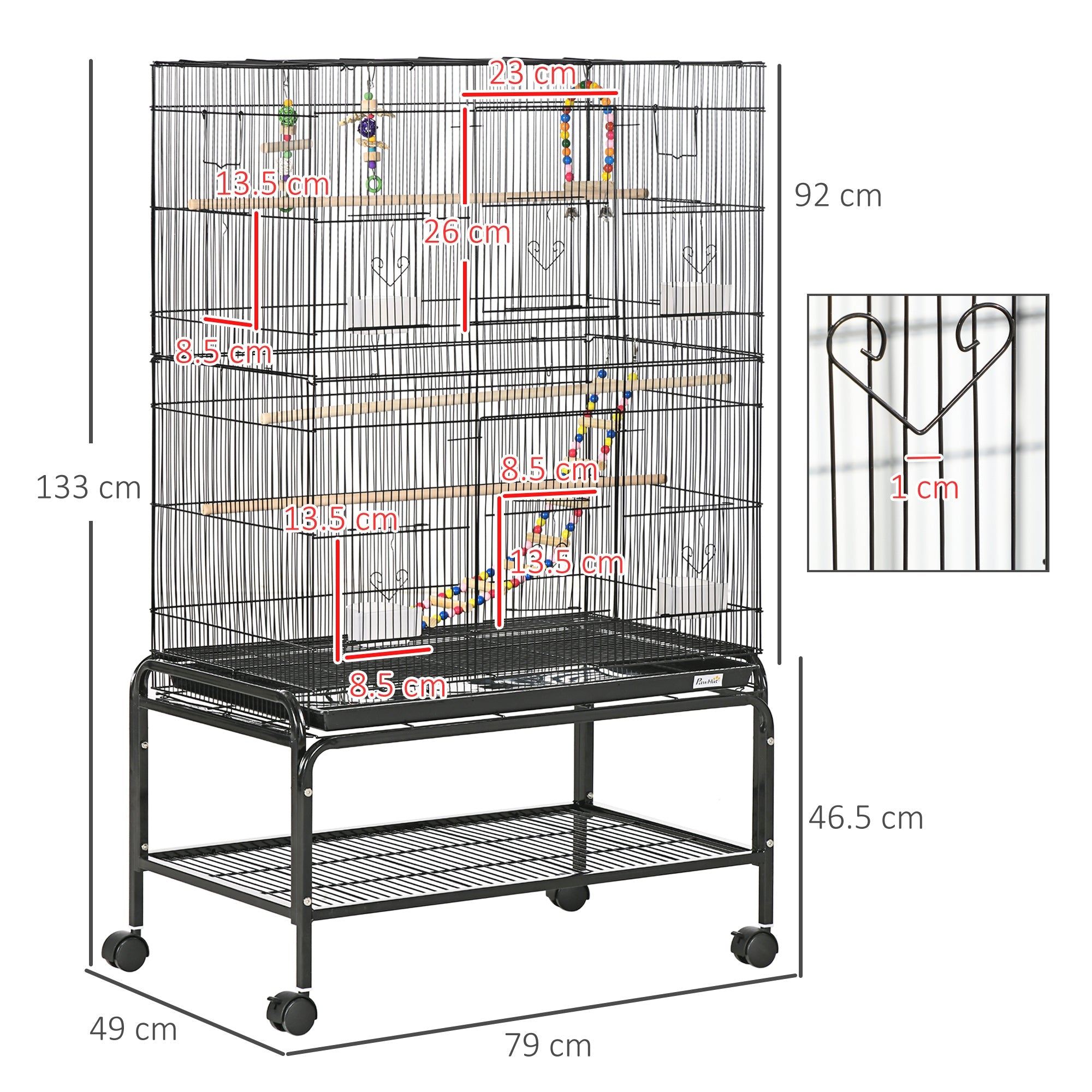 EasyComfort Vogelkooi staal met zitstokken en accessoires 79x49x133 cm