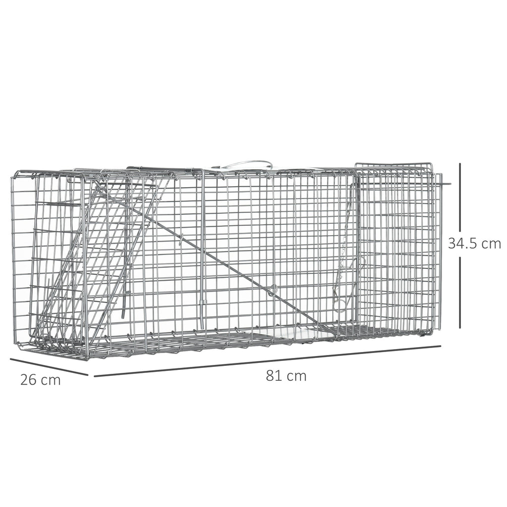 EASYCOMFORT Foldable Trap Cage for Live Animals in Steel, 81x26x34.5cm, Silver