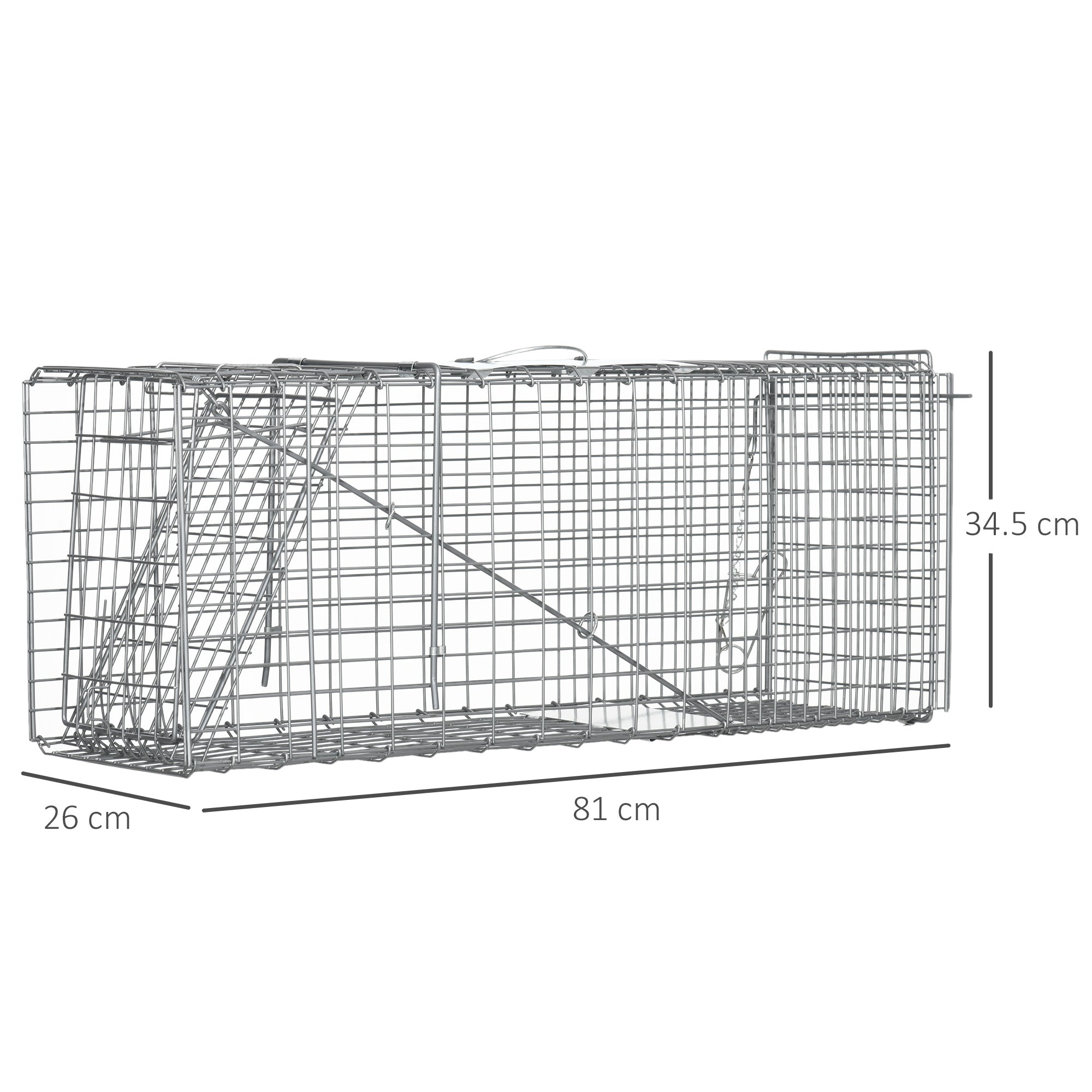 EASYCOMFORT Foldable Trap Cage for Live Animals in Steel, 81x26x34.5cm, Silver