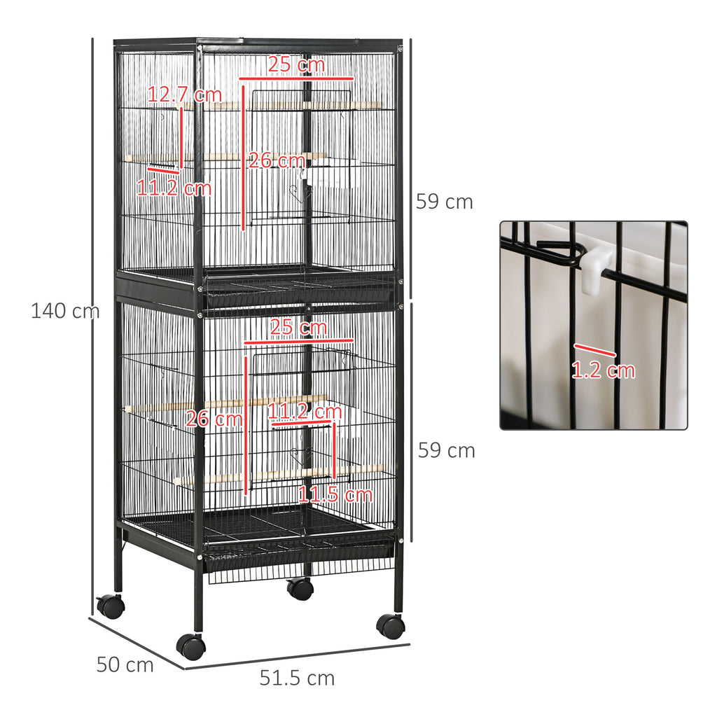 EasyComfort volière voor vogels met wielen 51.5x50x140 cm, zwart