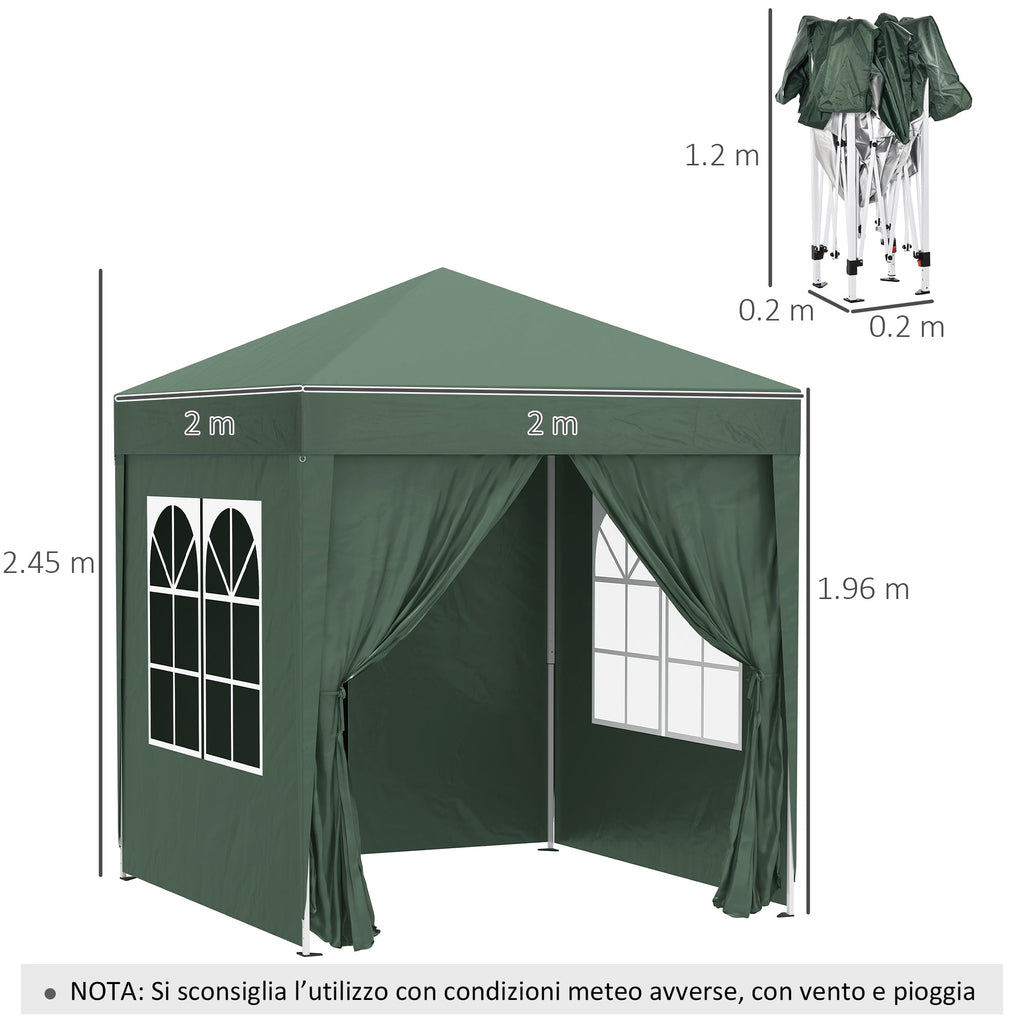 EasyComfort Gazebo 2x2 m Pieghevole with 4 Pareti Rimovibili e Borsa da Trasporto, in Metallo e Poliestere, Verde