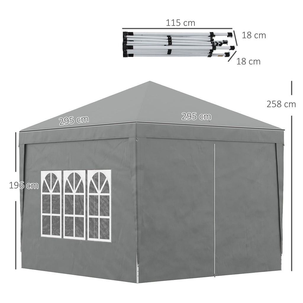 EasyComfort 3x3 m opvouwbare gazebo met 4 zijpanelen