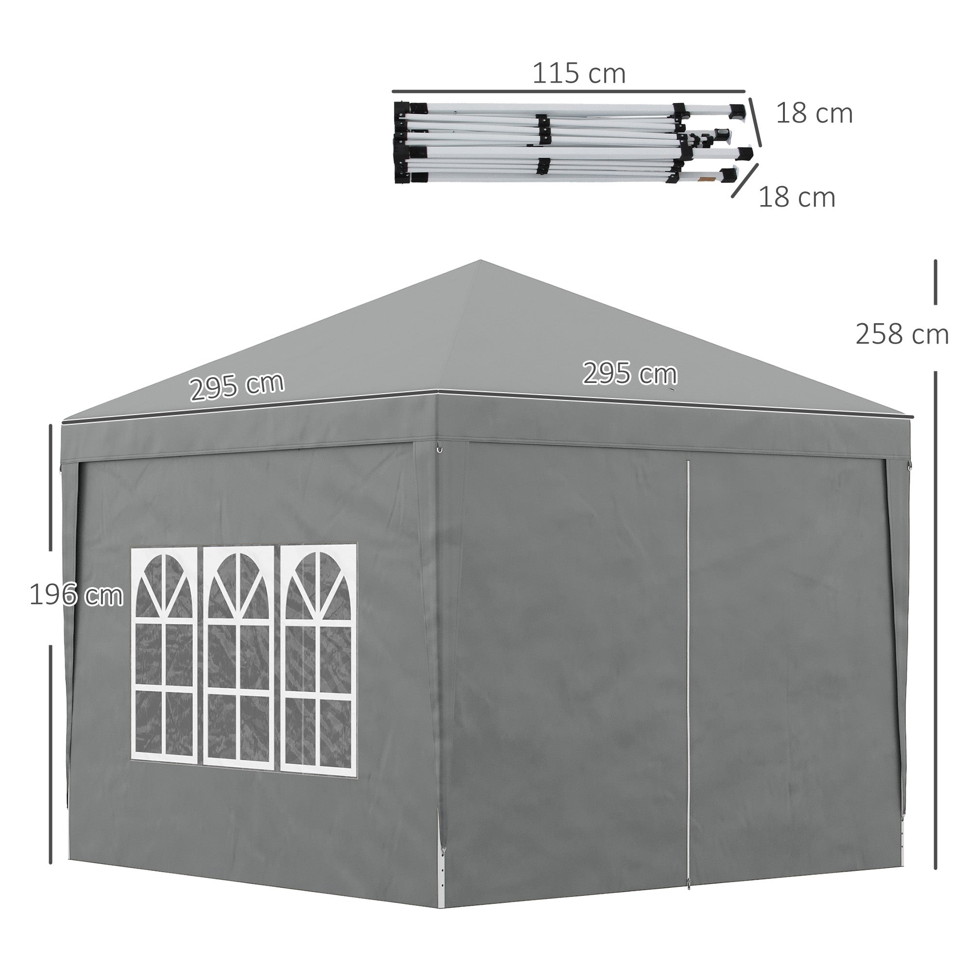 EasyComfort 3x3 m opvouwbare gazebo met 4 zijpanelen