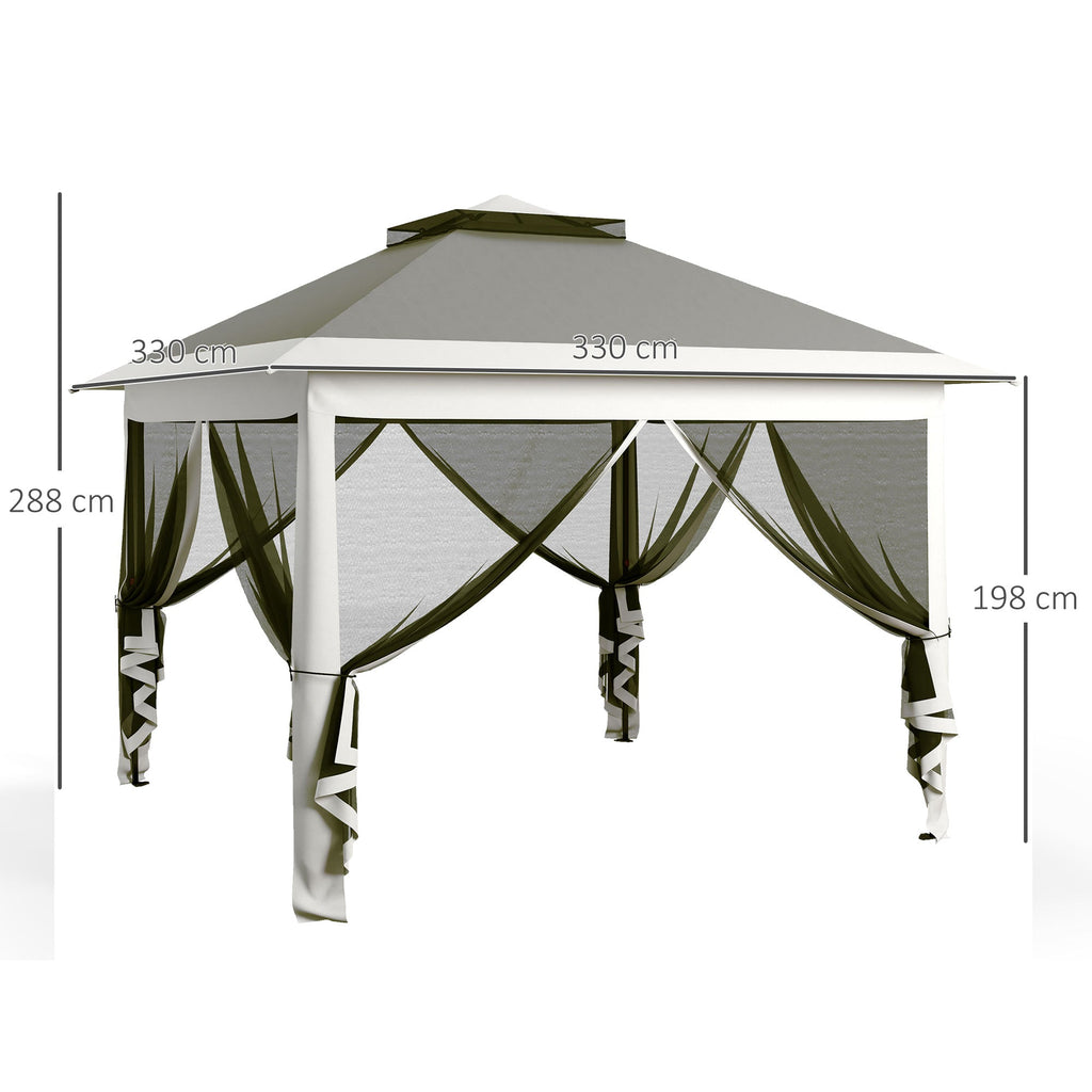 EasyComfort Gazebo da Esterno ad Altezza Regolabile with Zanzariere, in Metallo e Tessuto Oxford, 3.3x3.3x2.8 m, Grigio Scuro